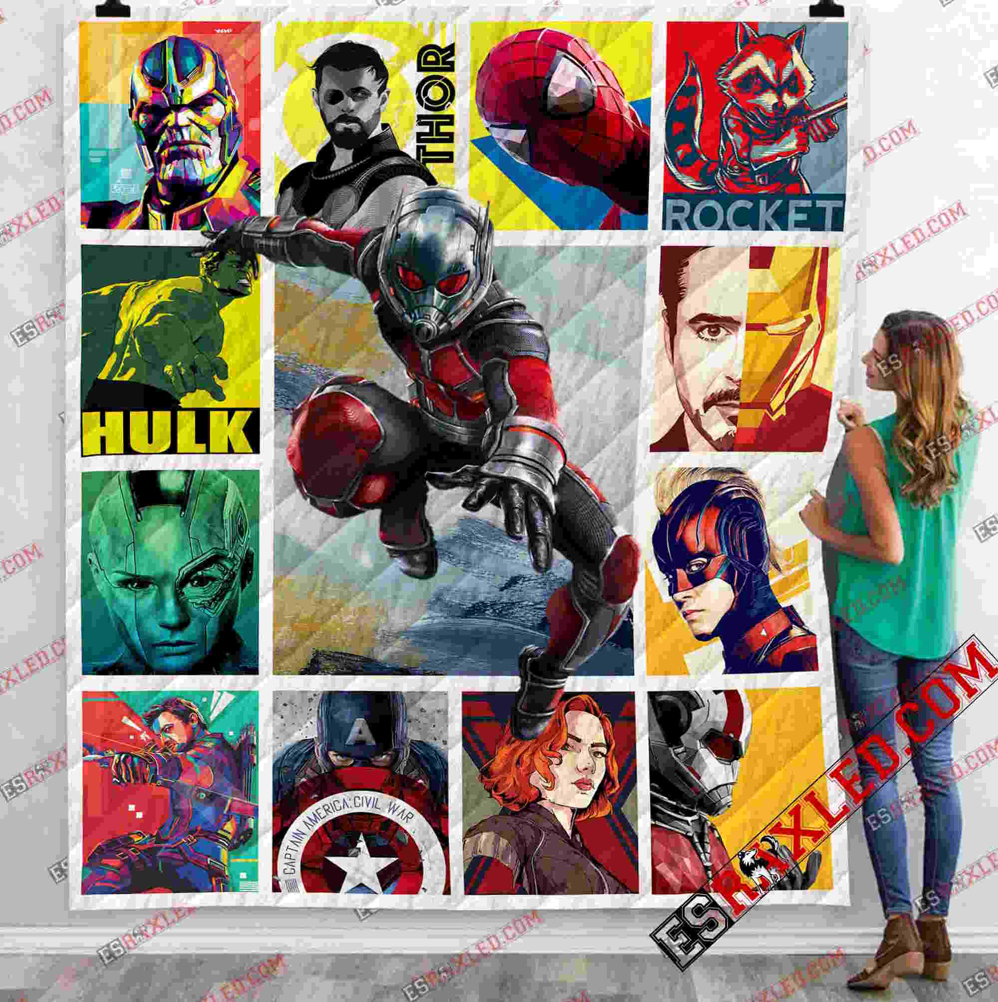 Ant Man With Avenger Team Marvel Infinity War End Game 3D Quilt Blanket