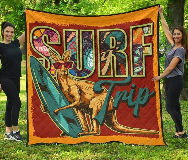 Australia Kangaroo Surfing Premium Quilt Blanket