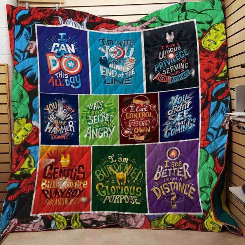 Avenger Characters Quotes Quilt Blanket