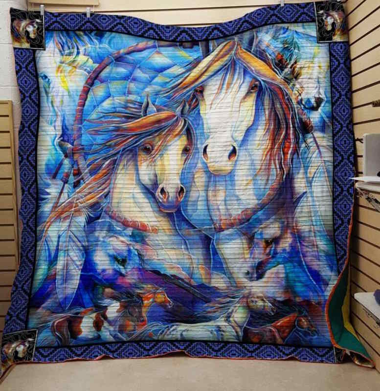 Blue Horse 3D Quilt Blanket