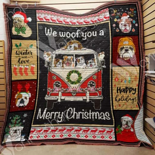 Bulldog Happy Holiday Quilt Blanket