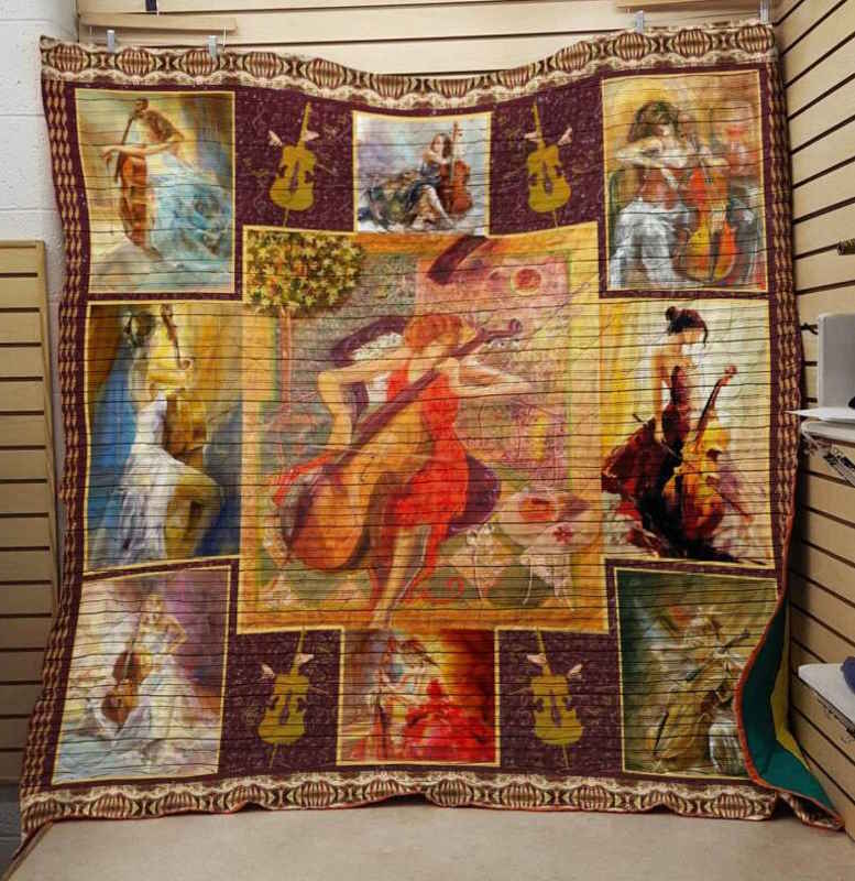 Cello Girl With Cello 3D Quilt Blanket