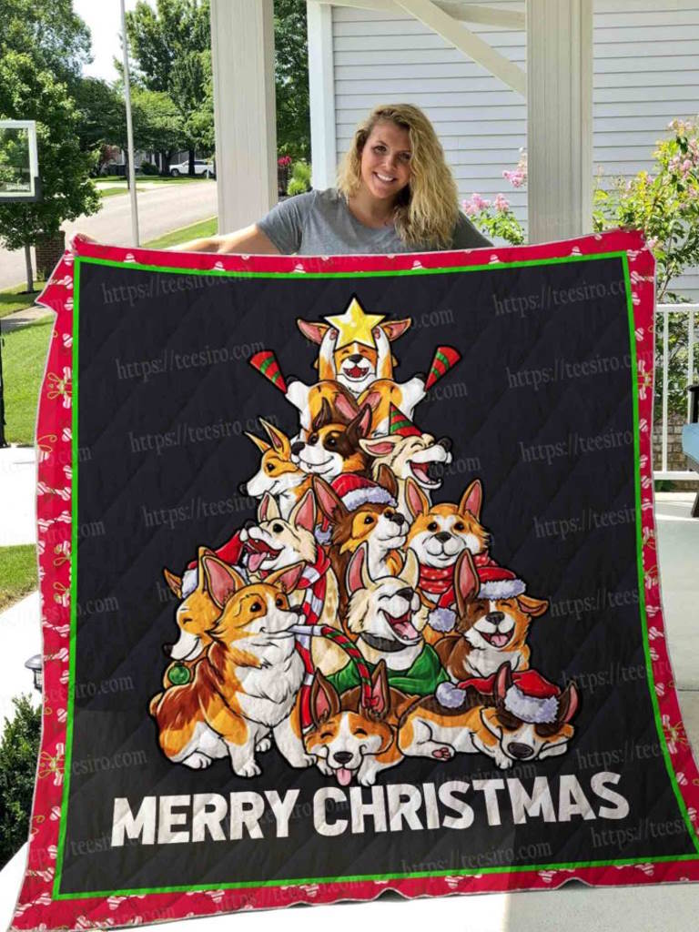 Corgi Christmas Tree 3D Quilt Blanket