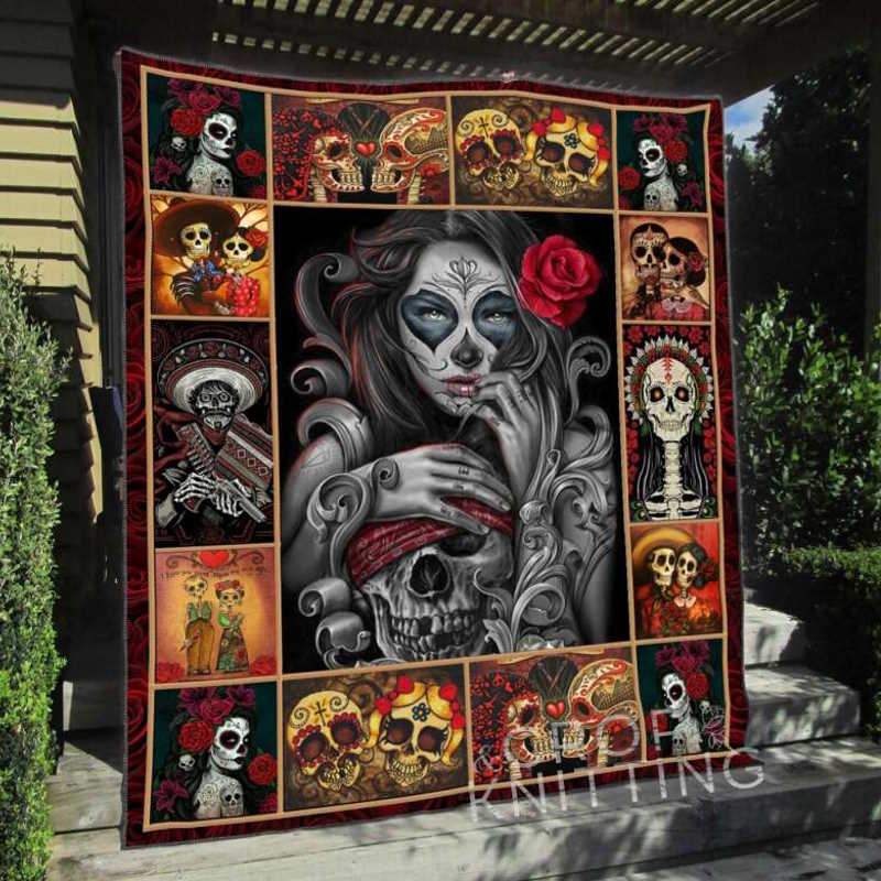 Couple Skull 3D Quilt Blanket