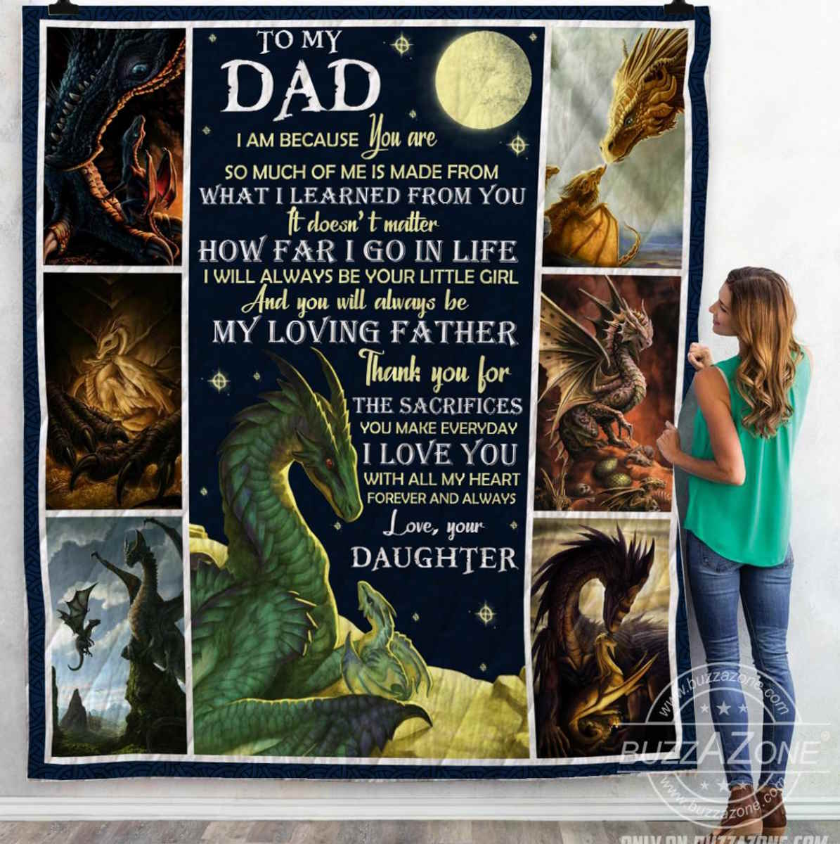 Daughter To Father Dragon Am Because You Are Quilt Blanket