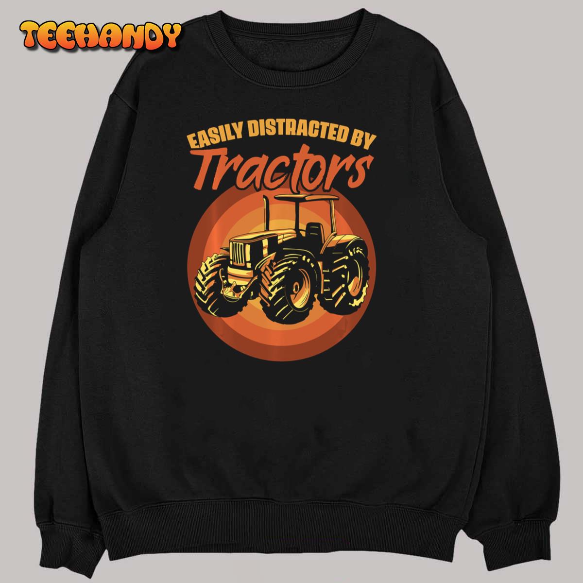 Easily Distracted By Tractors Funny Farming Farmer Long Sleeve T-Shirt