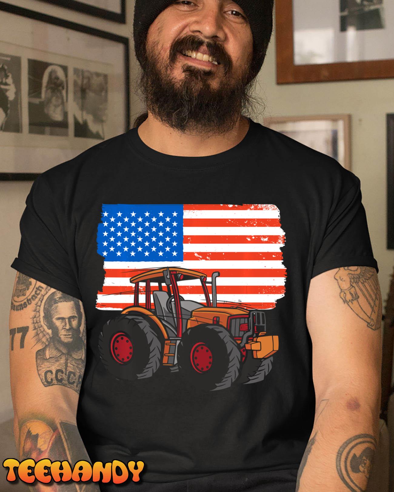 Farm Tractors USA Flag 4th Of July Farming Tractor Farmer Long Sleeve T-Shirt