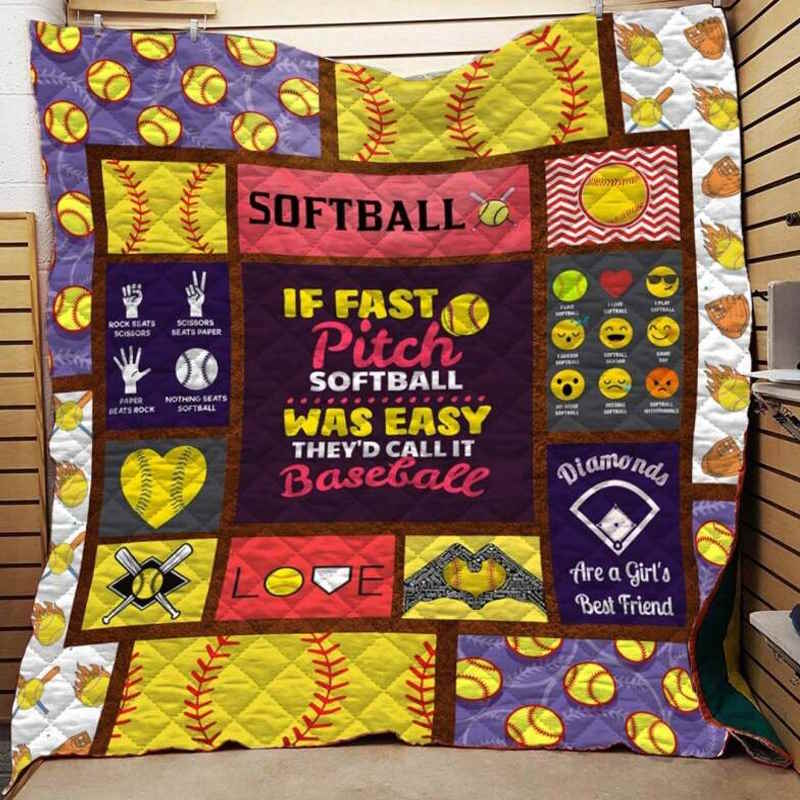 Fast Pitch Softball 3D Quilt Blanket