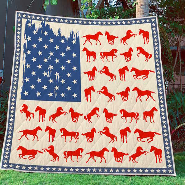 Flag Horse 3D Quilt Blanket