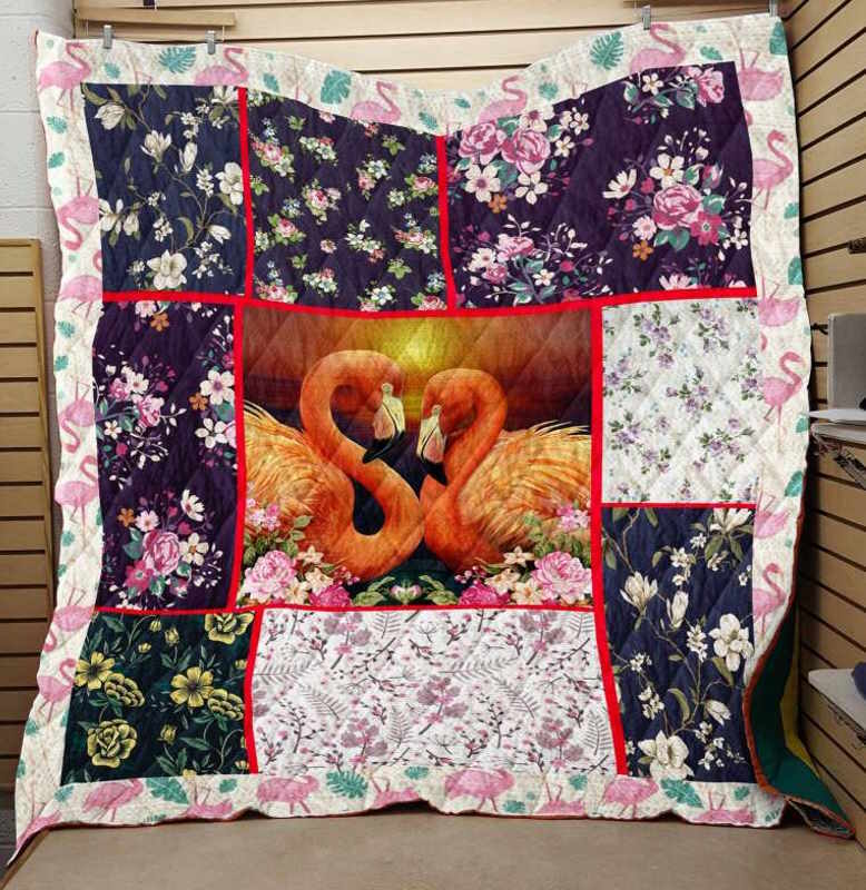 Flamingo Flower Love 3D Quilt Blanket