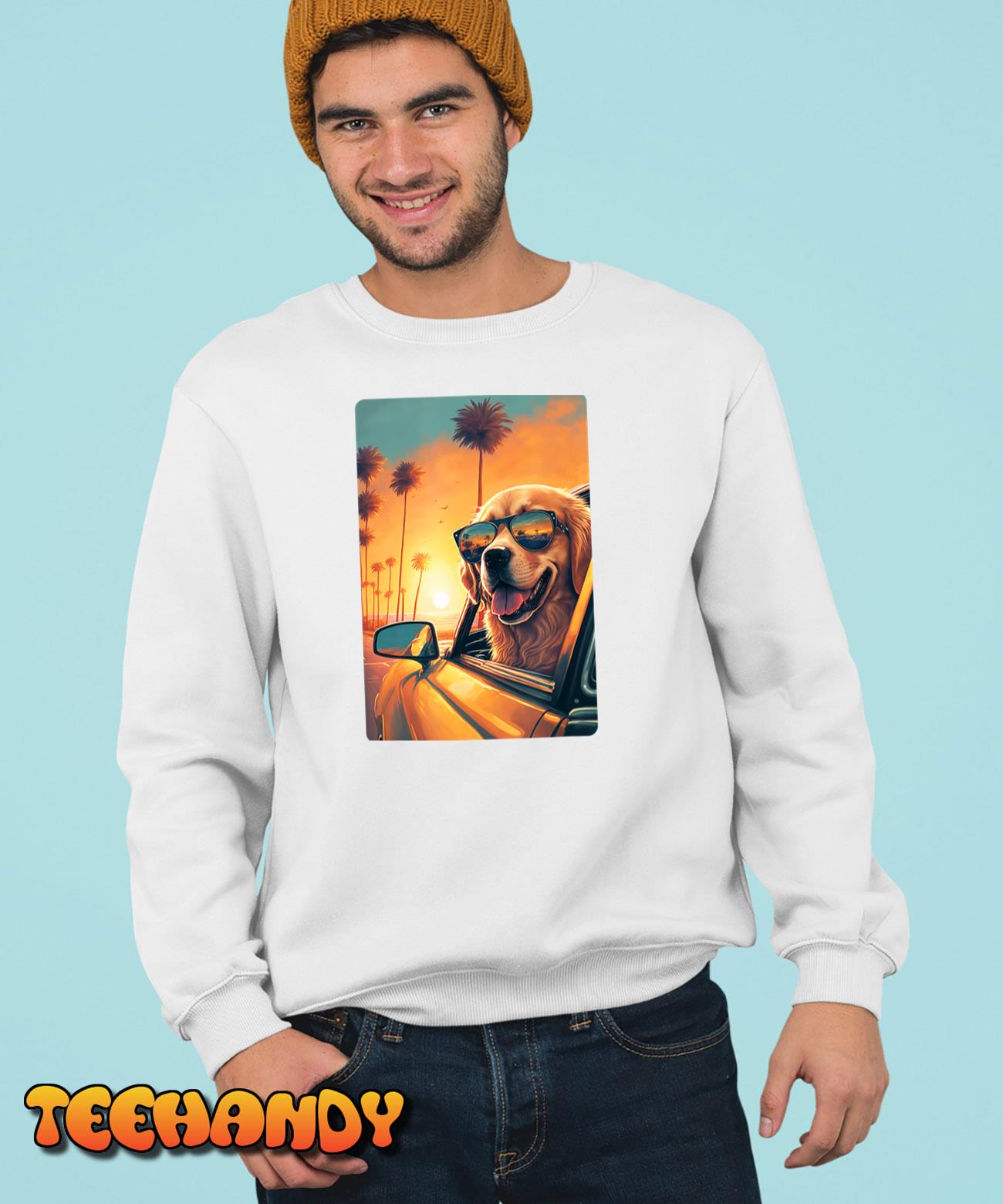 Golden Retriever Shirt Glasses Car Funny Golden Retriever T-Shirt