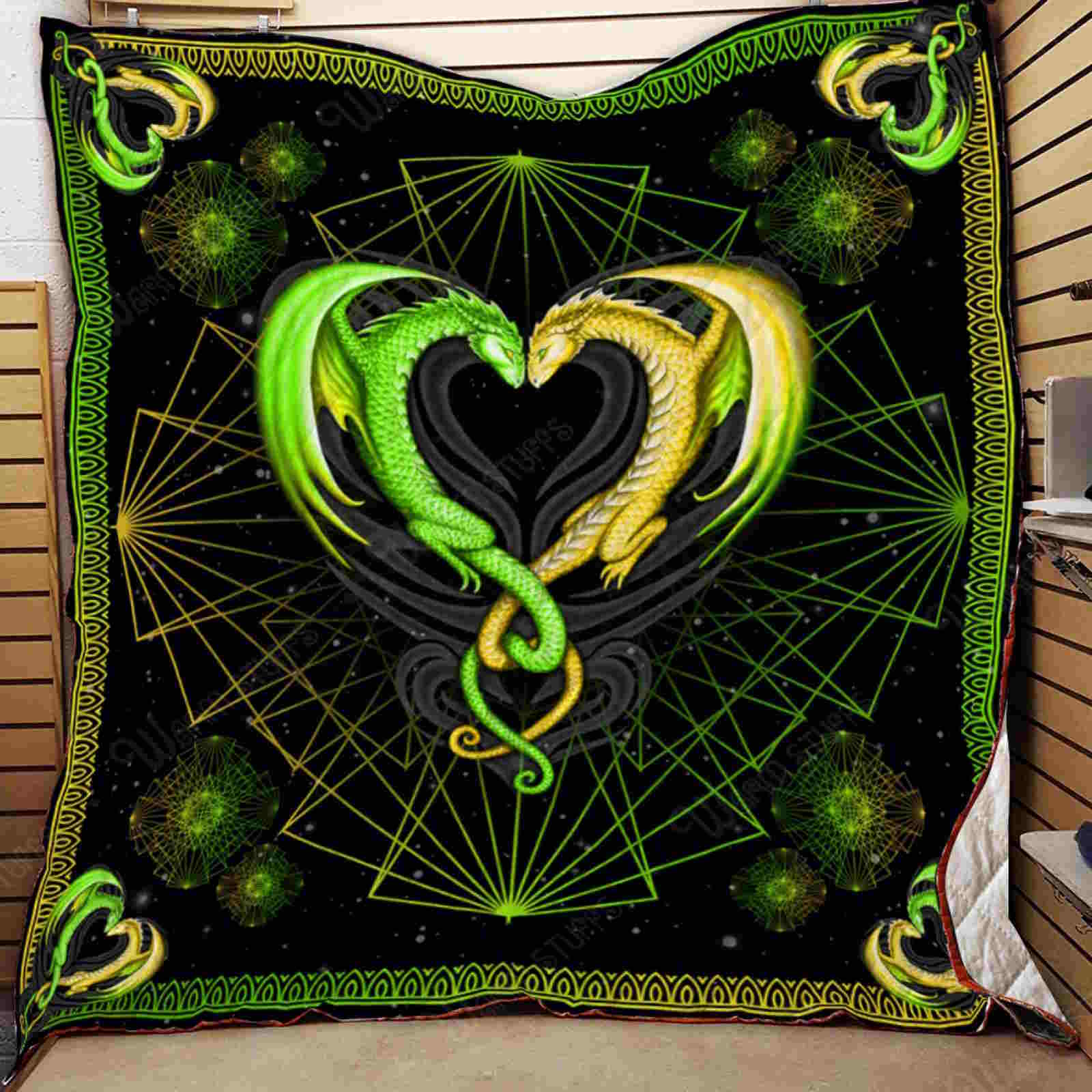 Green Dragon Couple 3D Quilt Blanket