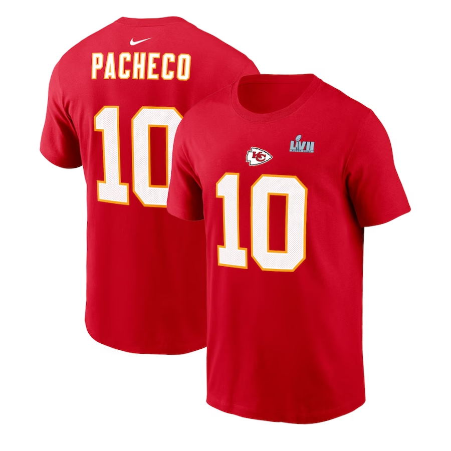 Isiah Pacheco Red Kansas City Chiefs Super Bowl LVII Name & Number T-Shirt