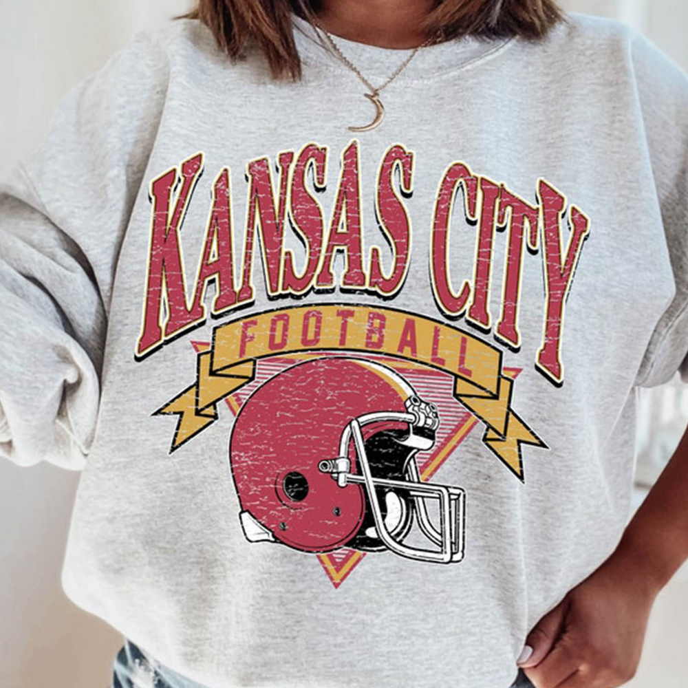 Kansas City Football Helmet Retro Distressed Vintage Style Sweatshirt