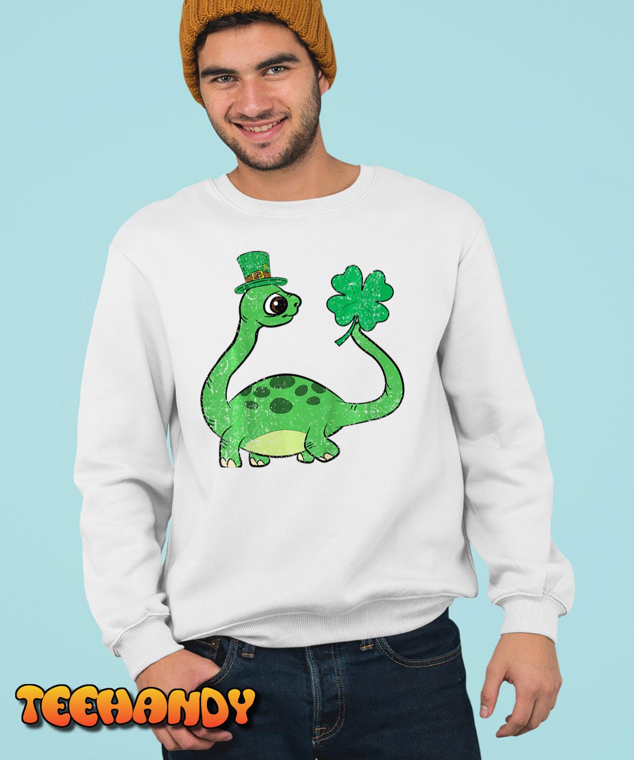 Kids St Patricks Day Boys Girls Kids Brontosaurus Shamrock T-Shirt