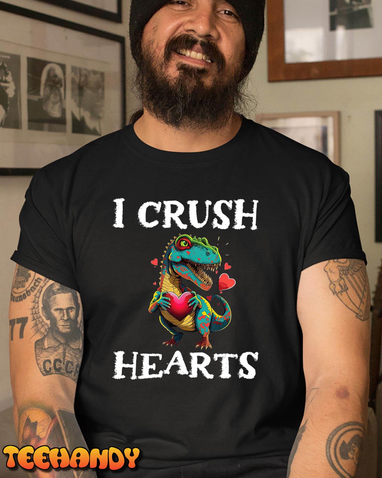 Kids Valentines Day Dinosaur I Crush Hearts Boys Toddler T-Shirt