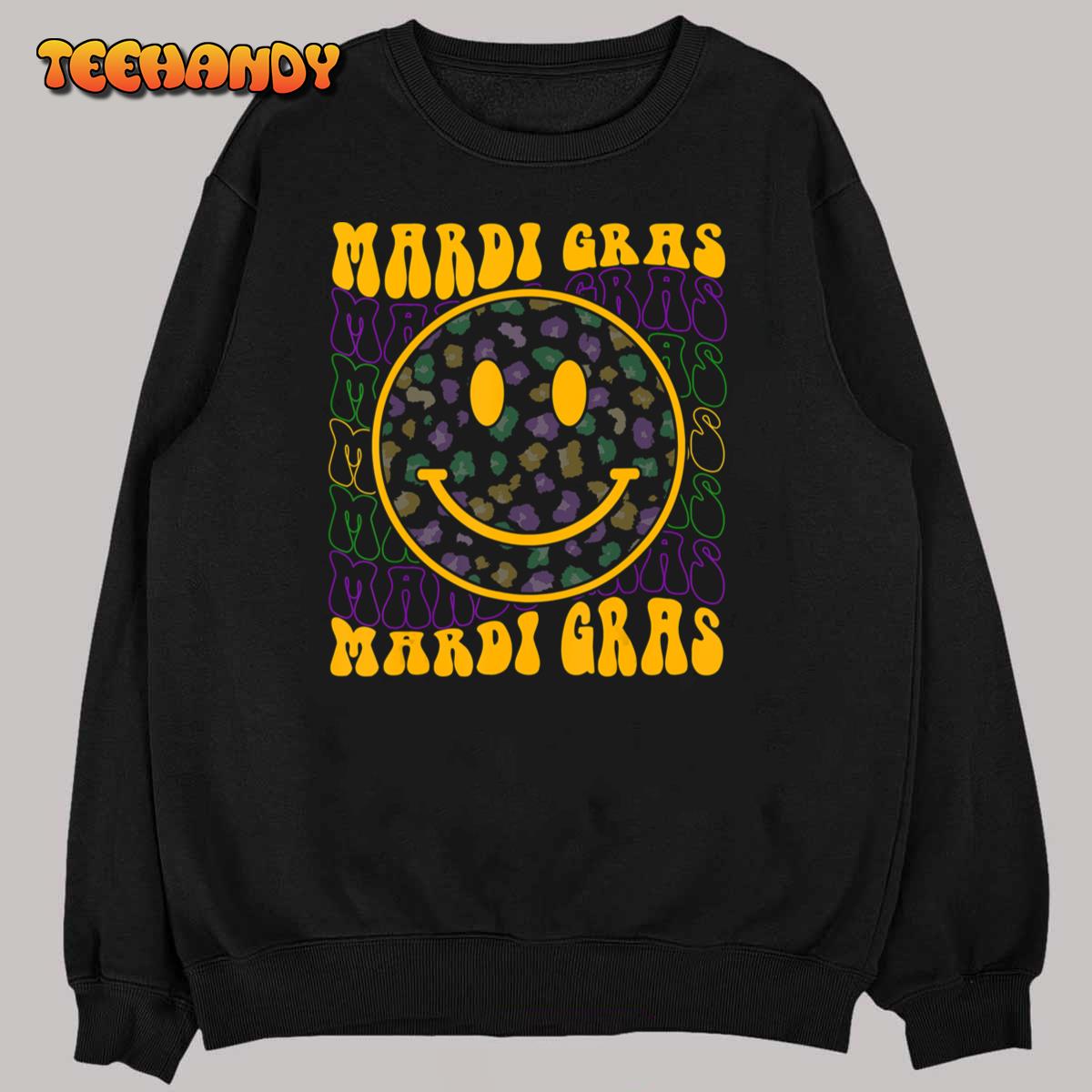 Leopard Hippie Face Retro Groovy Mardi Gras Funny T-Shirt