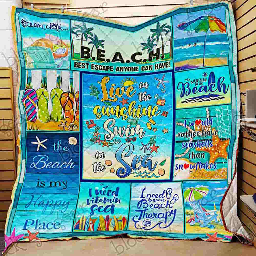 Live In The Sunshine Swim In The Sea Quilt Blanket