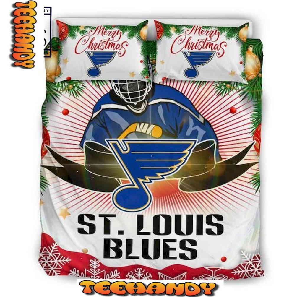 Merry Christmas St Louis Blues Hockey Sport Bedding Set