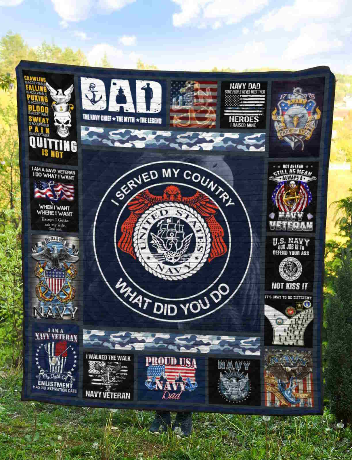 Navy America 3D Quilt Blanket