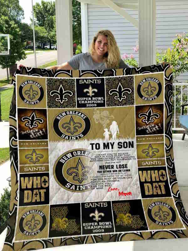 New Orleans Saints To My Son Love Mom Quilt Blanket