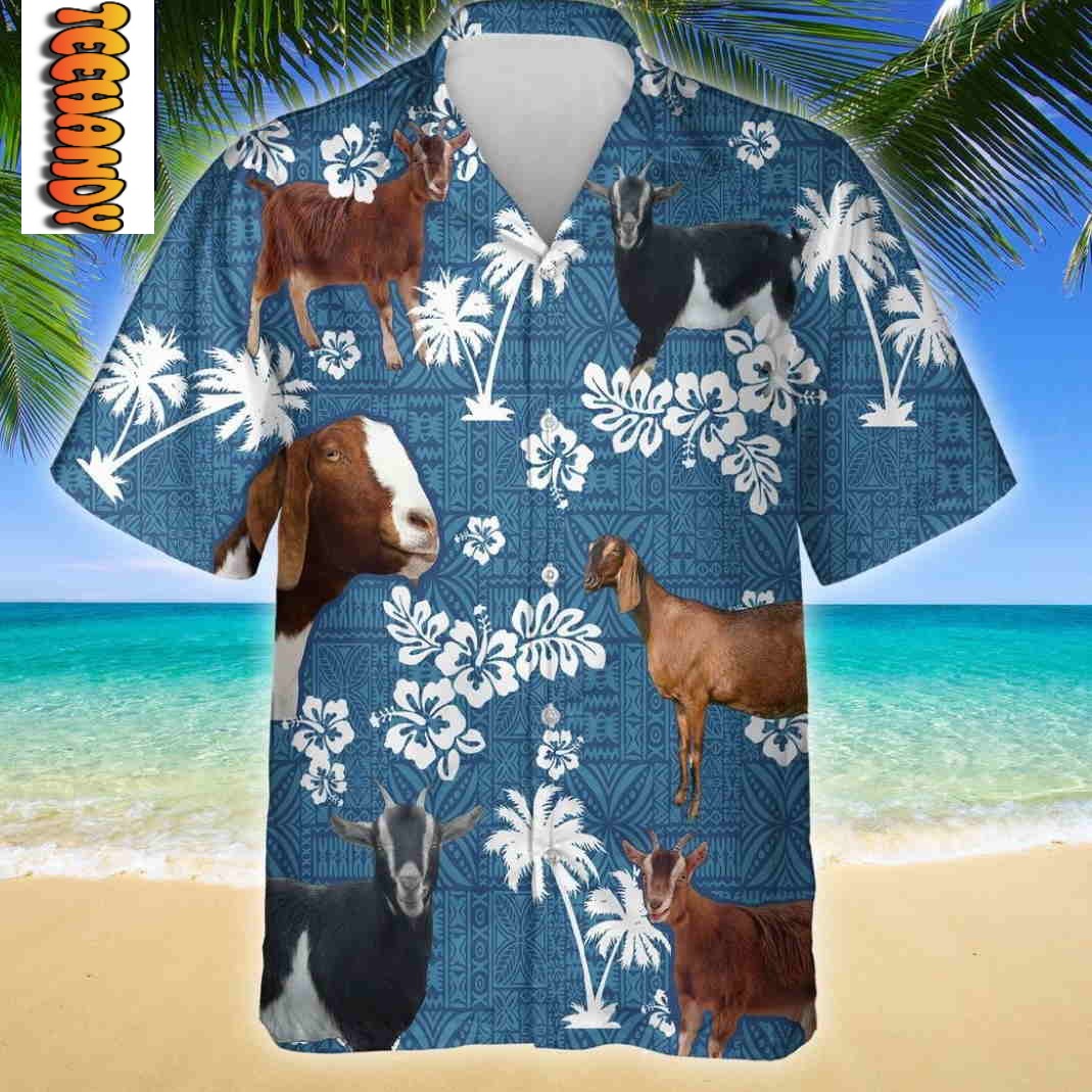 Nubian Goat Blue Tribal Pattern Hawaiian Shirt