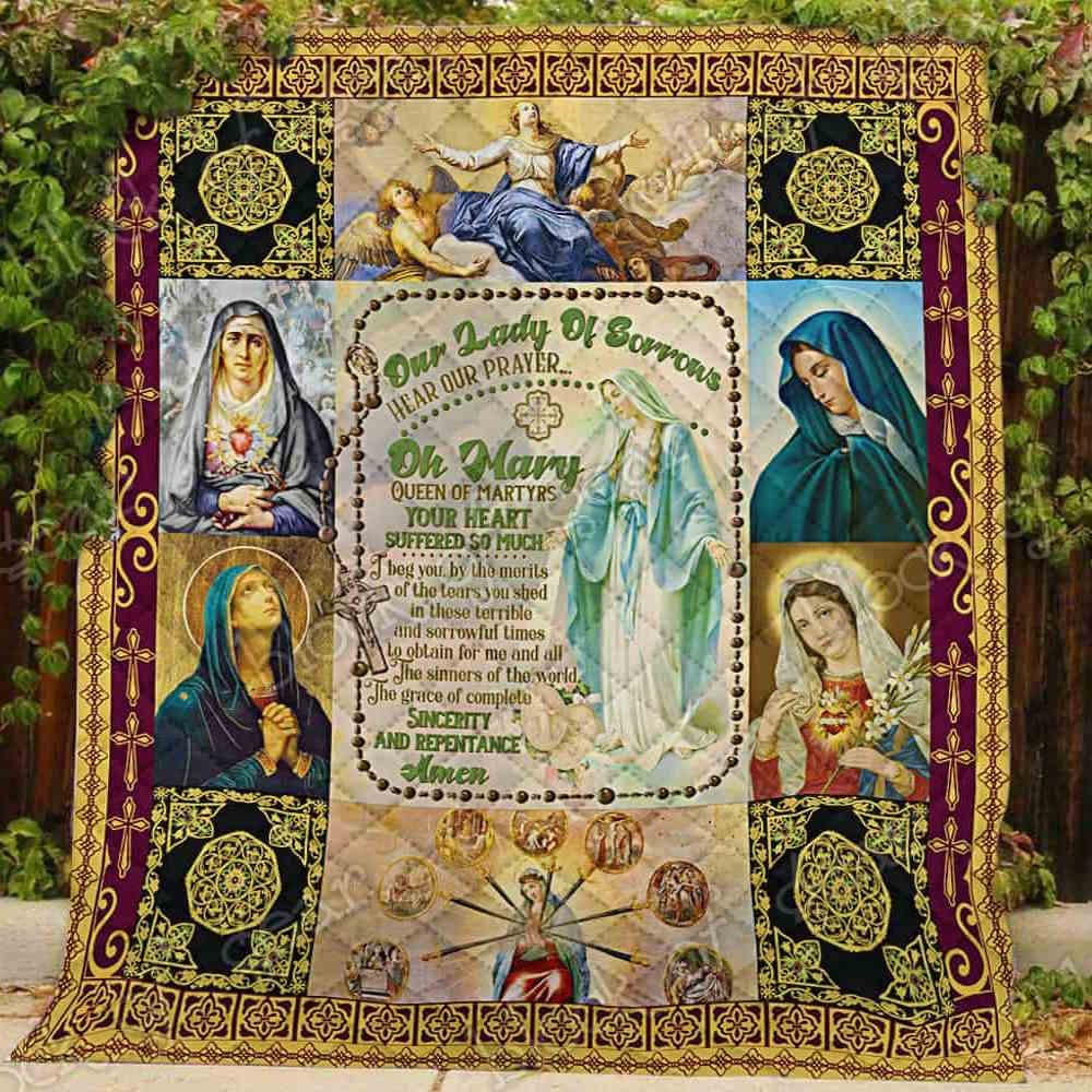 Our Lady Of Sorrows Mother Mary Quilt Blanket