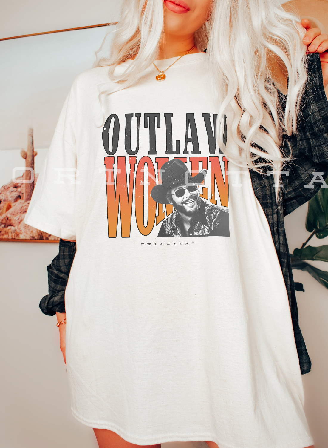 Outlaw Women Hank Williams Jr Comfort Colors Western Retro Boho Hippie Shirt