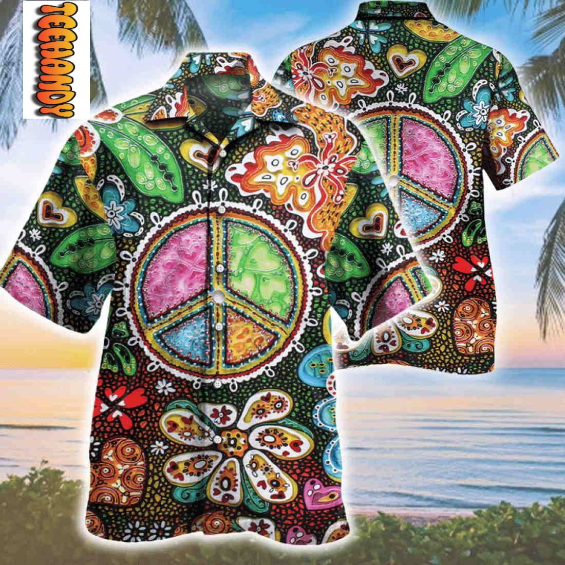 Peace Sign Stitching Print Hawaiian Shirt