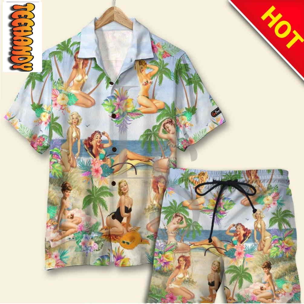 Pin Up Girl Hawaiian Shirt And Beach Short