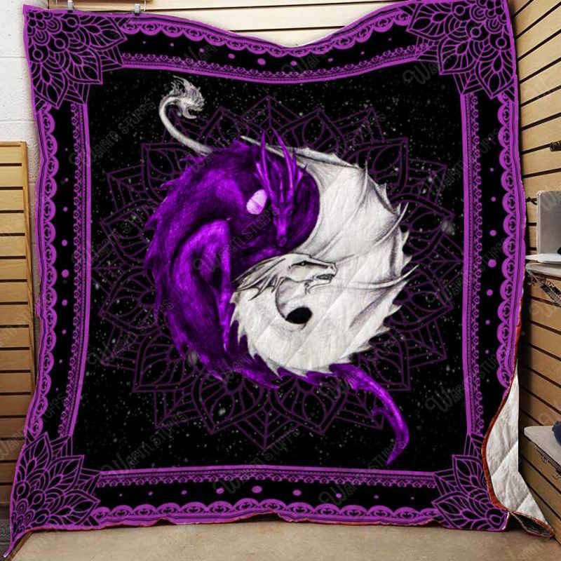 Purple White Dragon Couple 3D Quilt Blanket