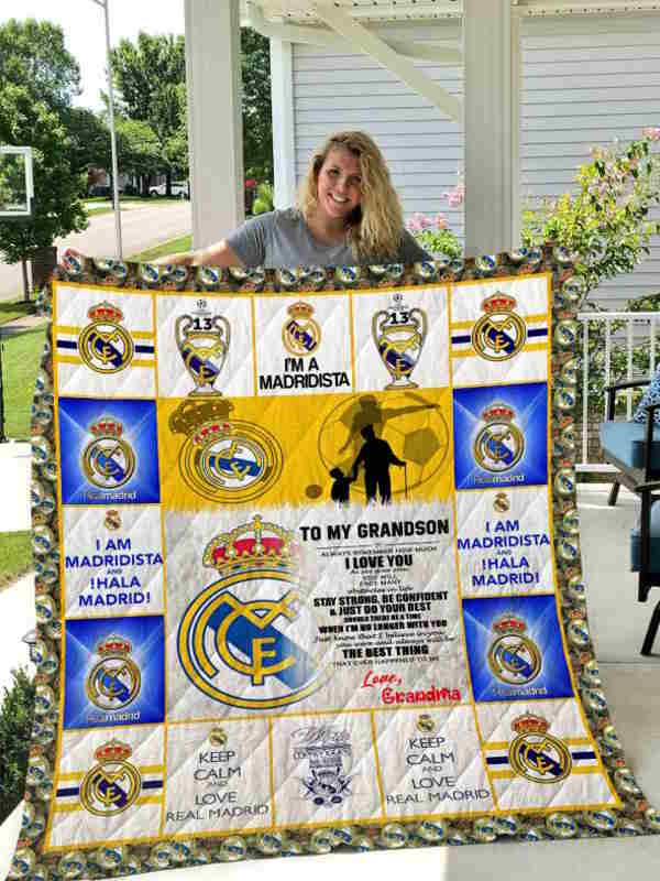 Real Madrid To My Grandson Love Grandmom Quilt Blanket