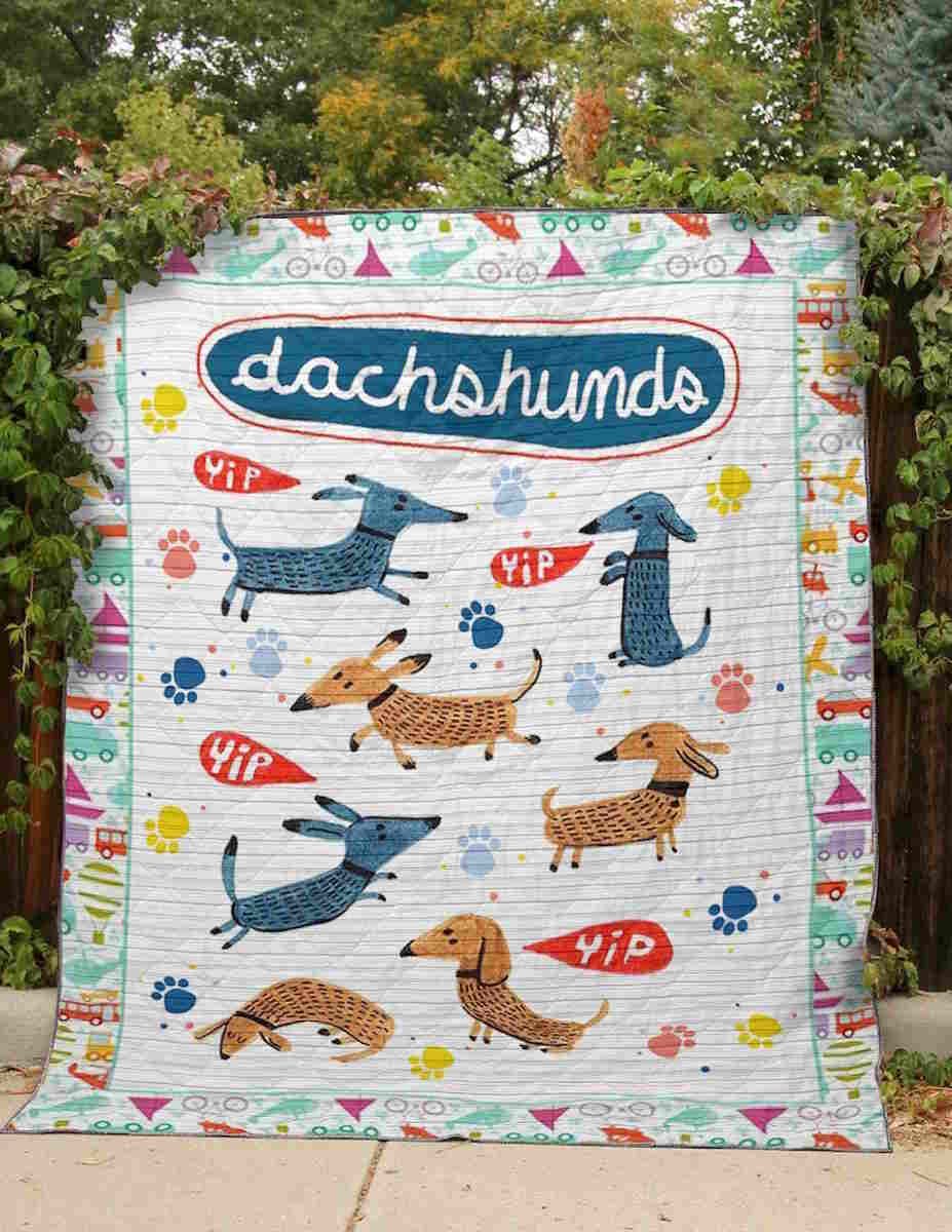 Run Yip Yip Dachshunds 3D Quilt Blanket