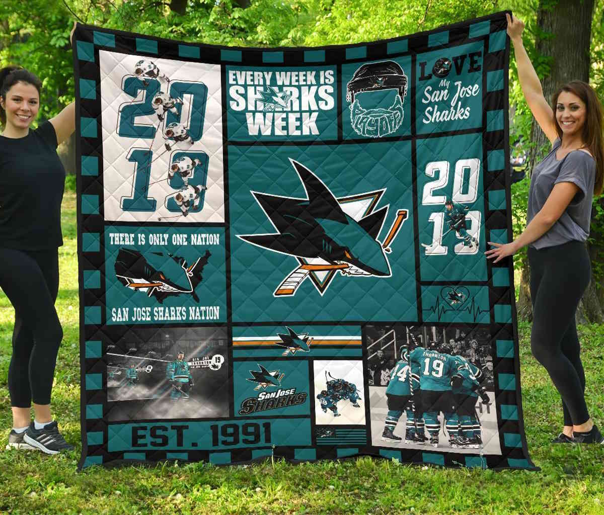 San Sharks Hockey Quilt Blanket