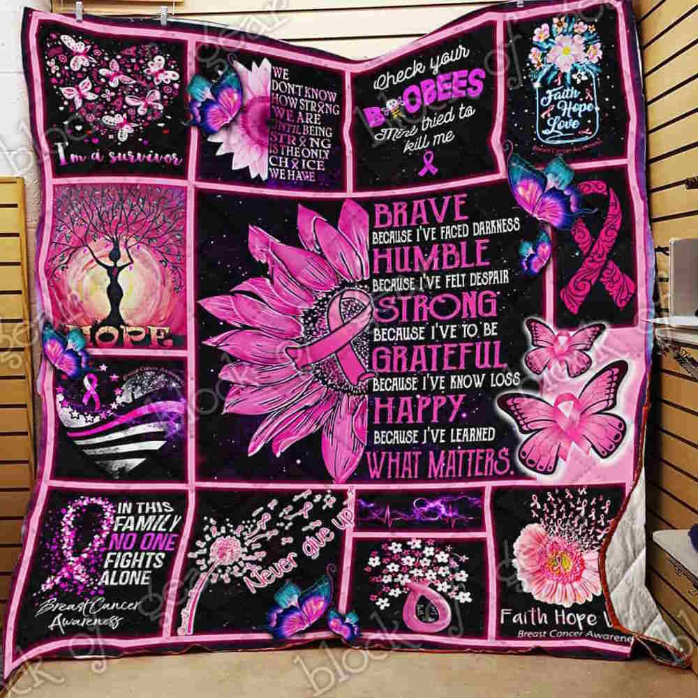 Strong, Brave, Humble And Victorious Pink Warrior Quilt Blanket