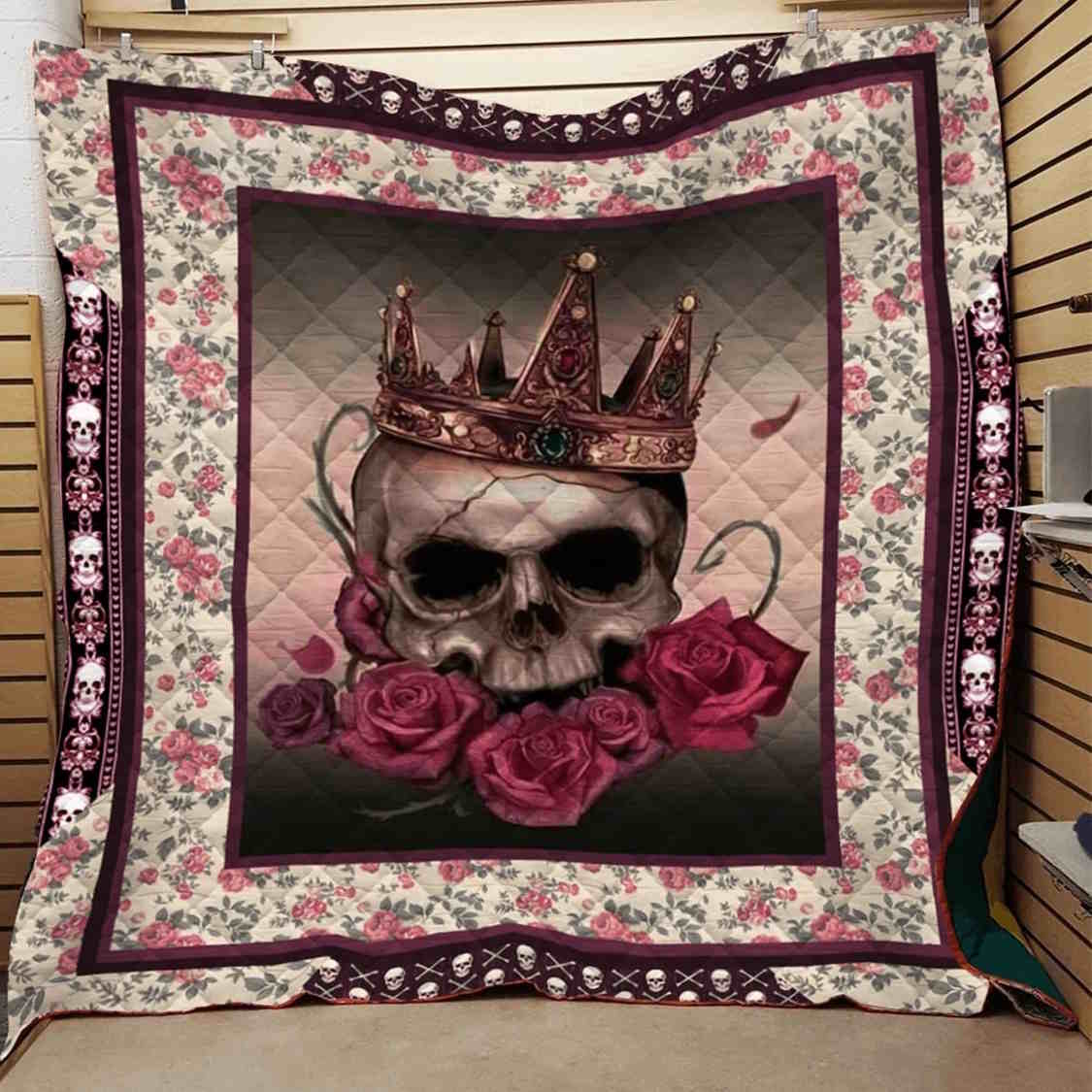 Sugar Skull Flower And Cown Chrismas Gift 3D Quilt Blanket