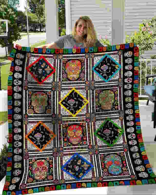 Sugar Skull Flower Life Chrismas Gift Quilt Blanket