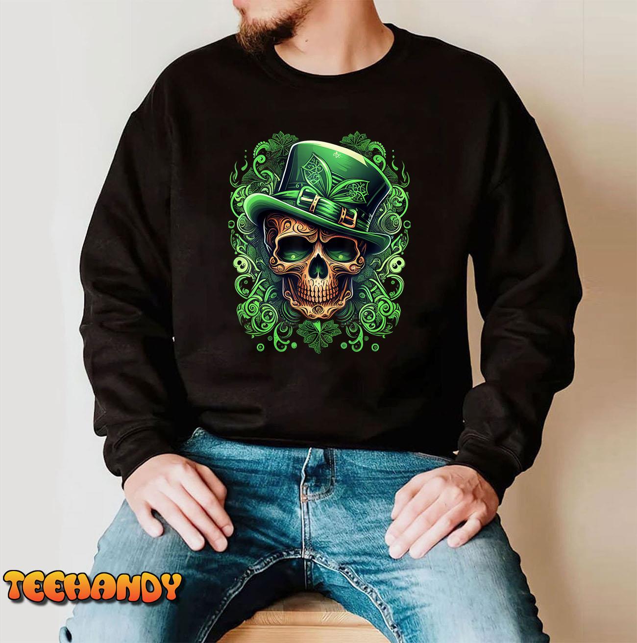 Sugar Skull St Patricks Day Irish Skull Leprechaun Men T-Shirt