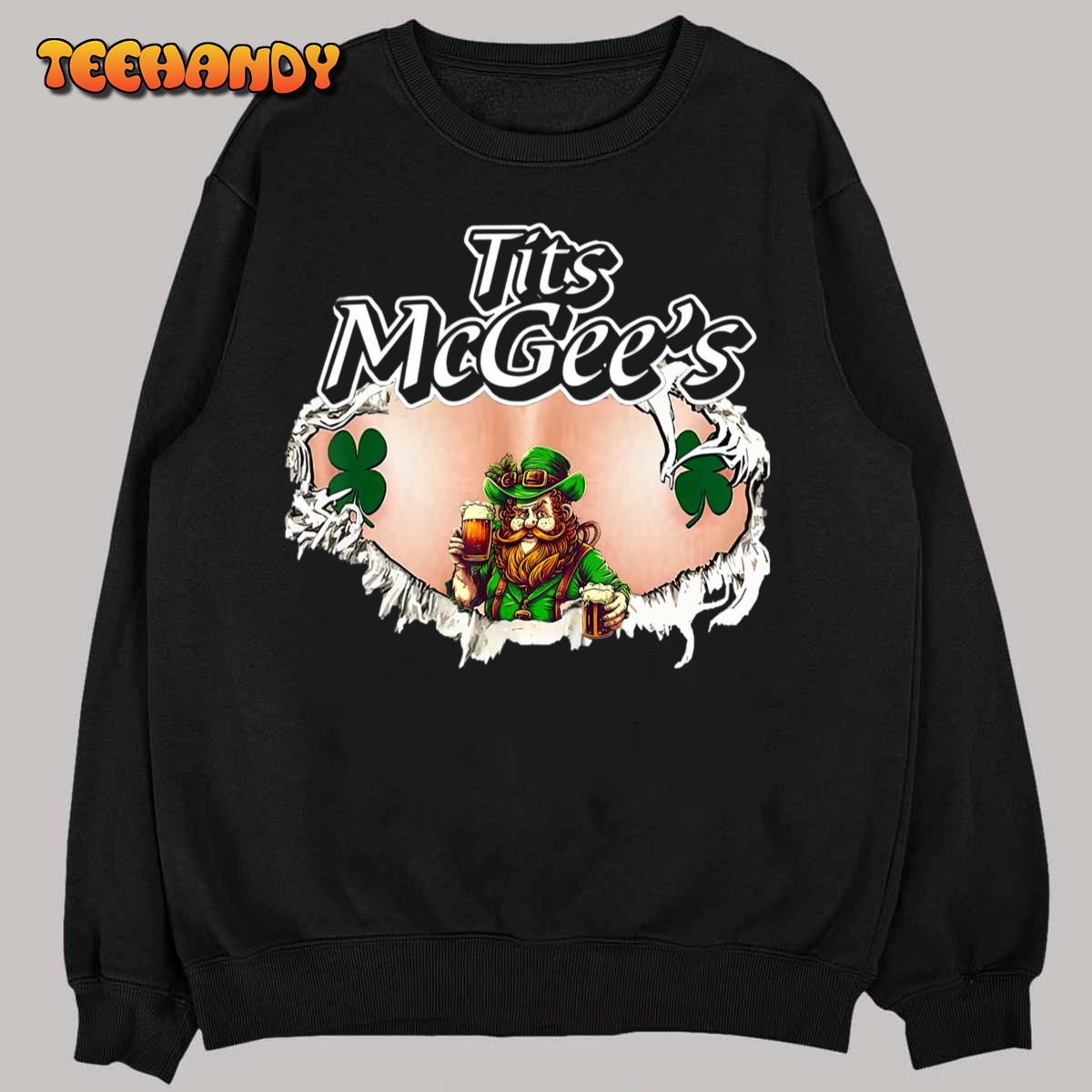 Tits McGee’s Irish Pub Funny St. Patrick’s Day Shamrocks T-Shirt