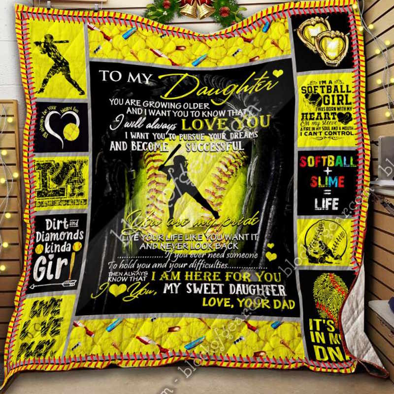 To My Daughter, Love Dad Softball Quilt Blanket