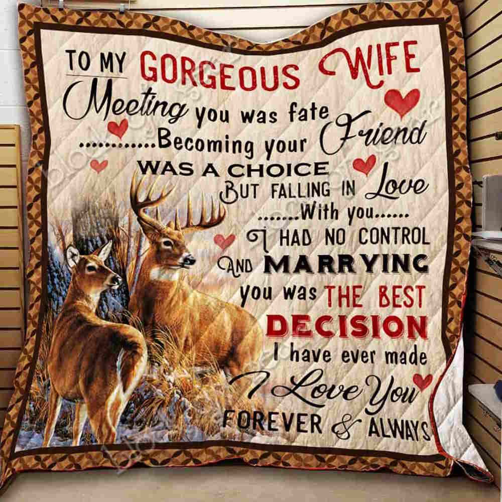 To My Wife Deer Quilt Blanket