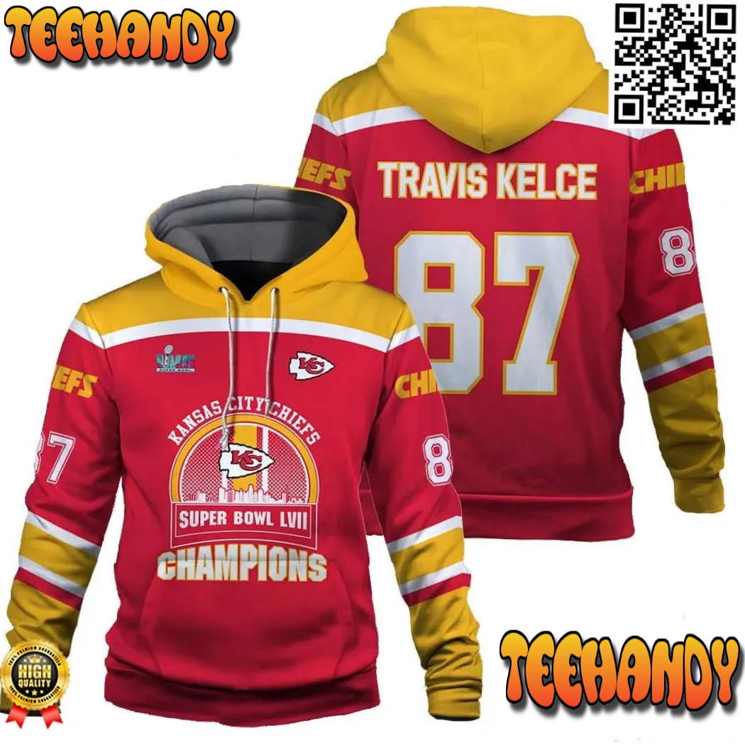 Travis Kelce 87 Chiefs Team Kansas City Chiefs Super Bowl Champion 2023 3D Hoodie