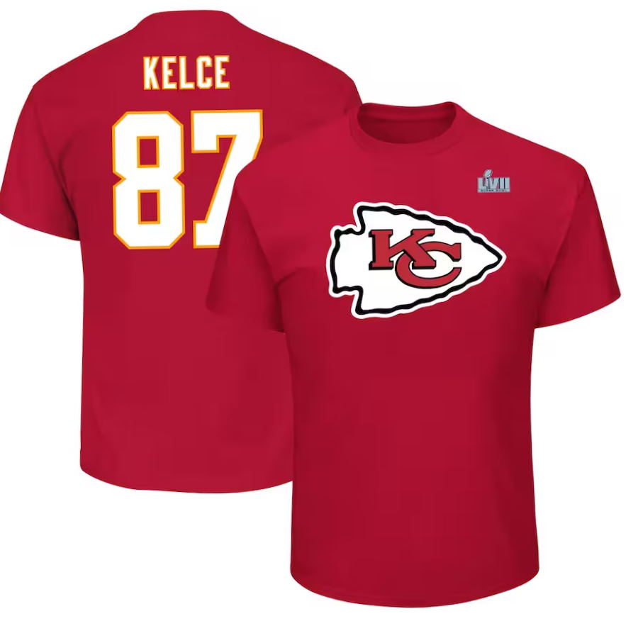 Travis Kelce Red Kansas City Chiefs Super Bowl LVII Big & Tall Name & Number T-Shirt