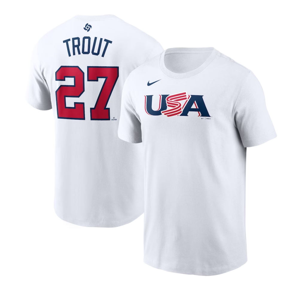 USA Baseball Mike Trout White 2023 World Baseball Classic Name & Number T-Shirt