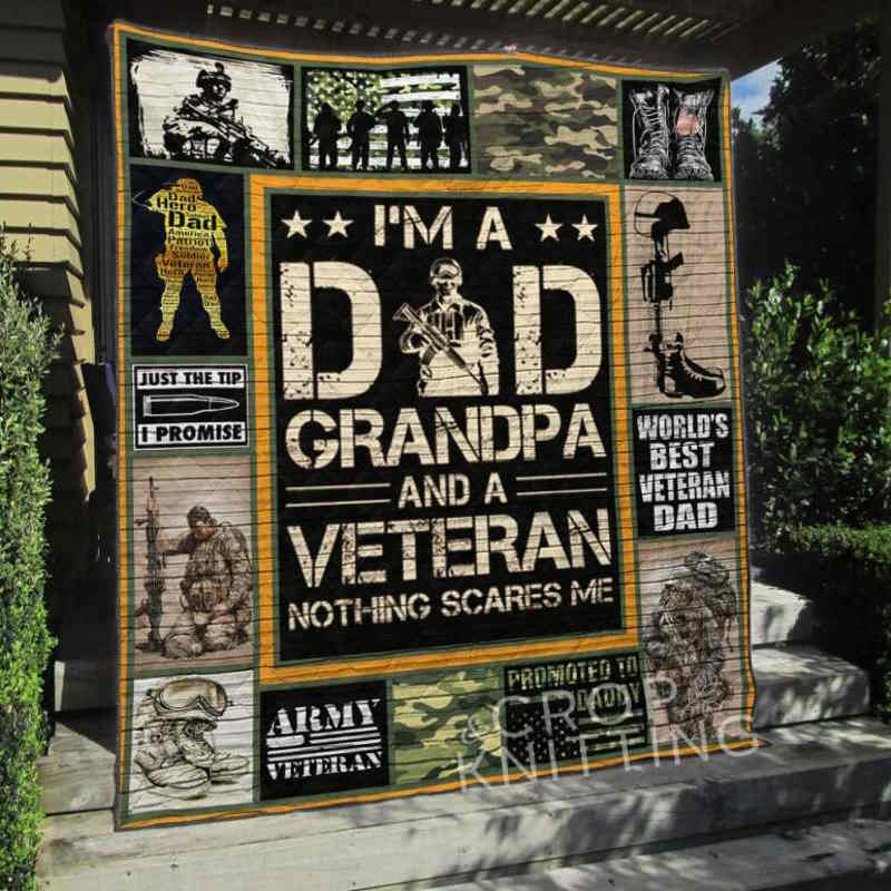 Veteran Dad Grandpa 3D Quilt Blanket