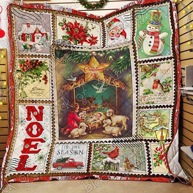 Vintage Christmas Joy To The World Quilt Blanket