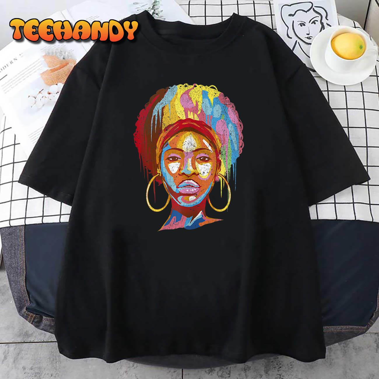 Womens Black Queen Afro Melanin Dripping Art Black History Hoodie