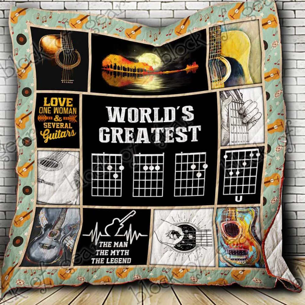 World’S Greatest Dad Guitar Quilt Blanket