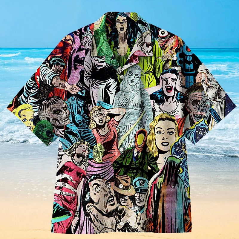 1950s Horror Comics Hawaiian Beach Button Downs Shirt