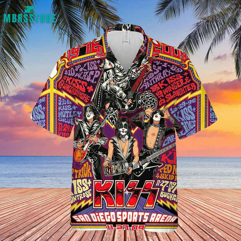 1973 Kiss Metal Summer Rock Band Button Up Shirt Short-Sleeve Hawaiian